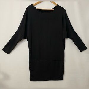 Women’s Black Cotton Batwing Sleeve Mini Dress – Size M, Oversized Fit